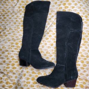 Crown Vintage Louvina Black Leather Heeled Boots Tall 6.5